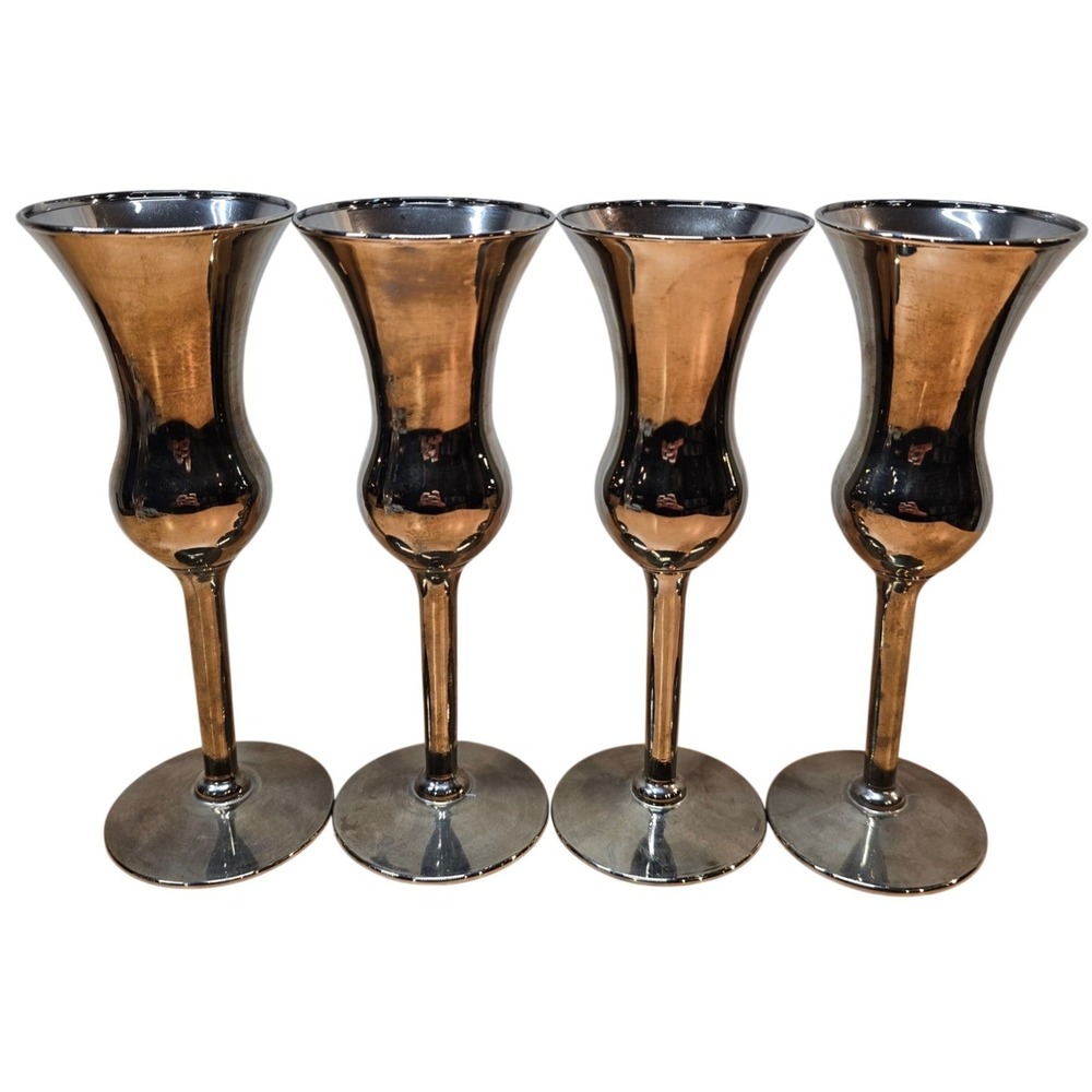 Glass Champagne Wine Flutes 7.75" tall 4 Vintage MCM Smoked Platinum